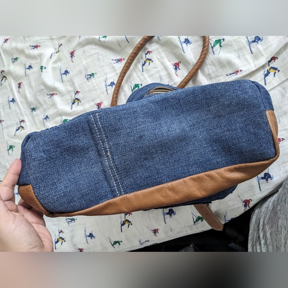 EUC Myra Bag women's Janesa Tote Bag 100% cotton leather denim bag, blue brown - Picture 12 of 13